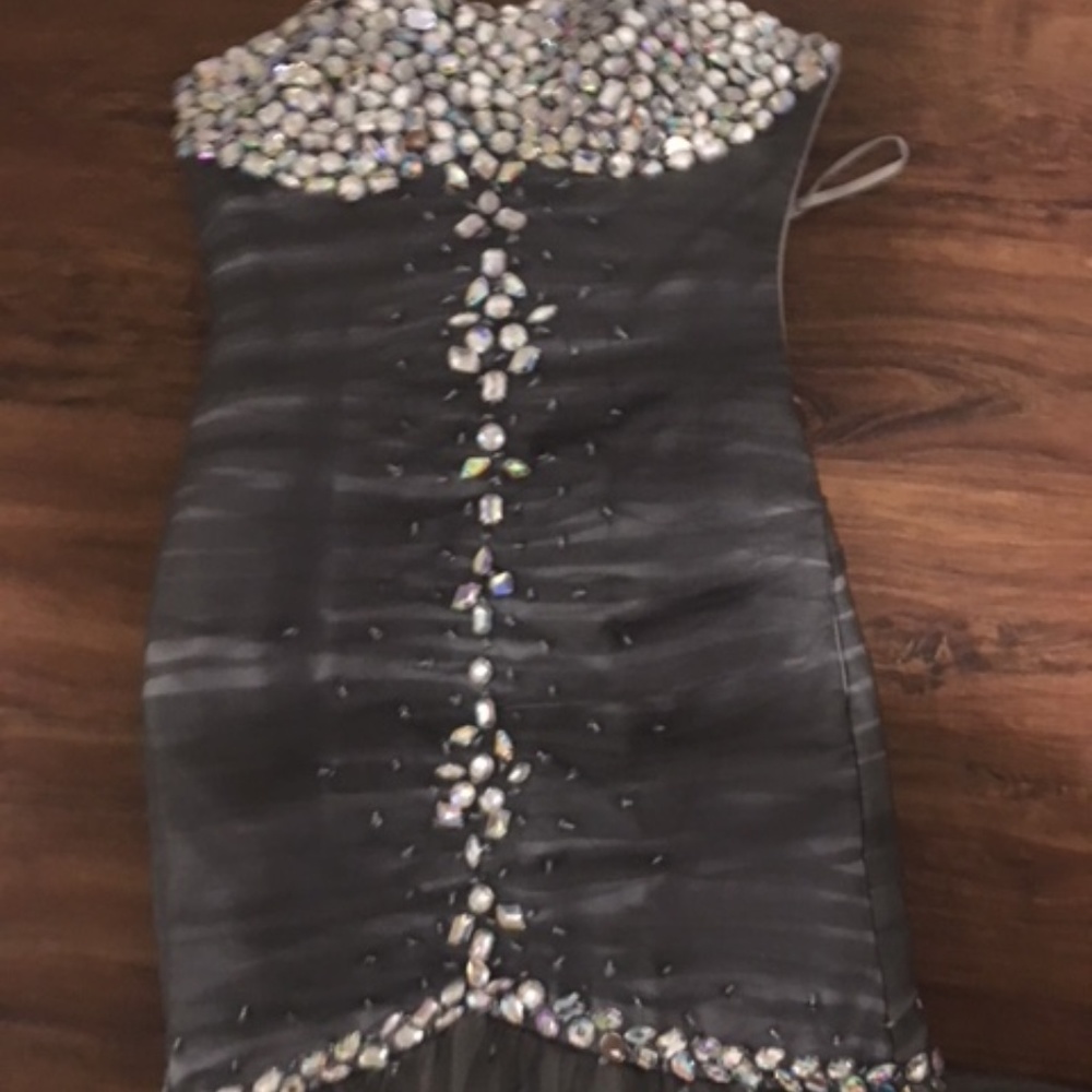 Silver metallic beaded gown